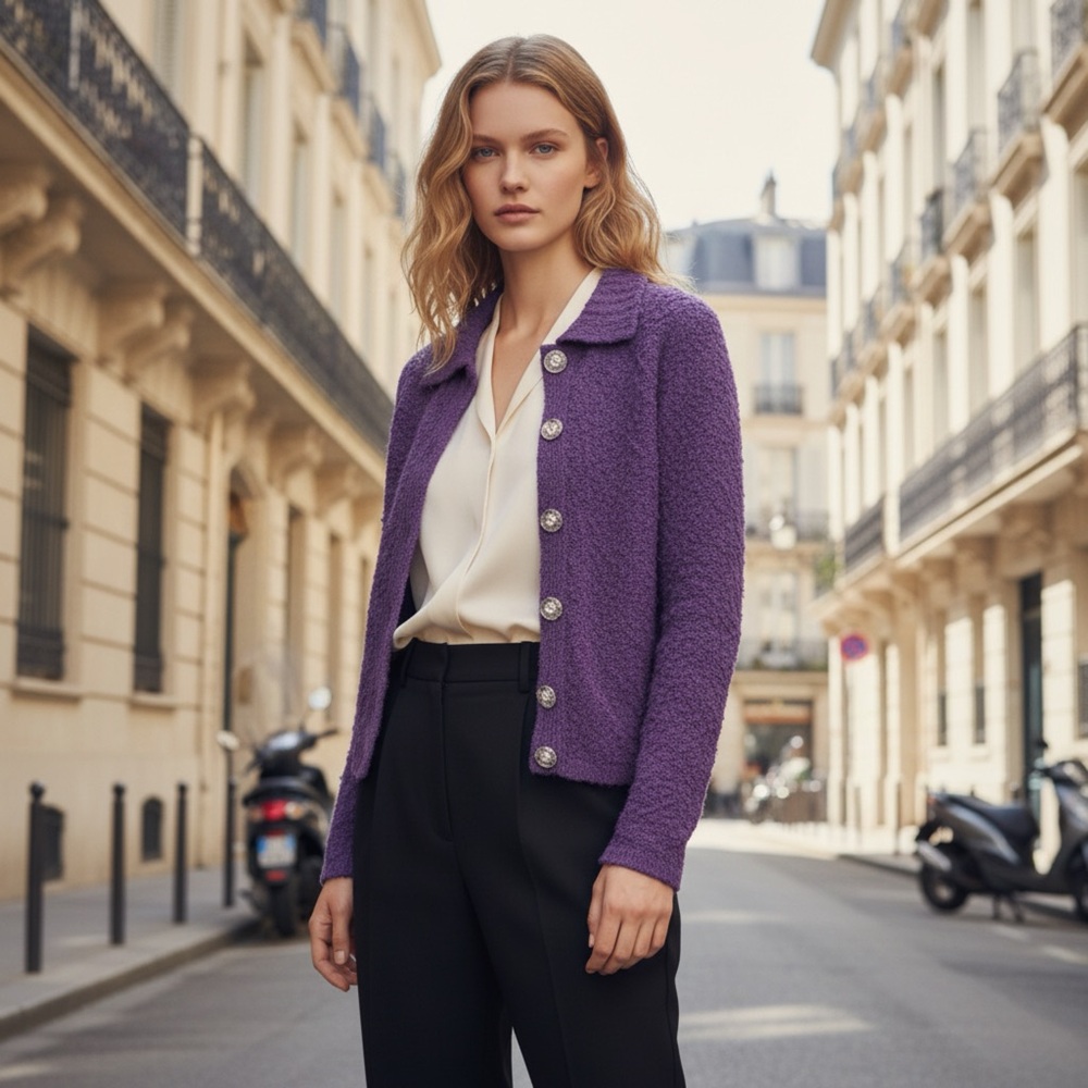 Kintakamani by Wind River Plum Bouclé Button-Front Sweater Jacket